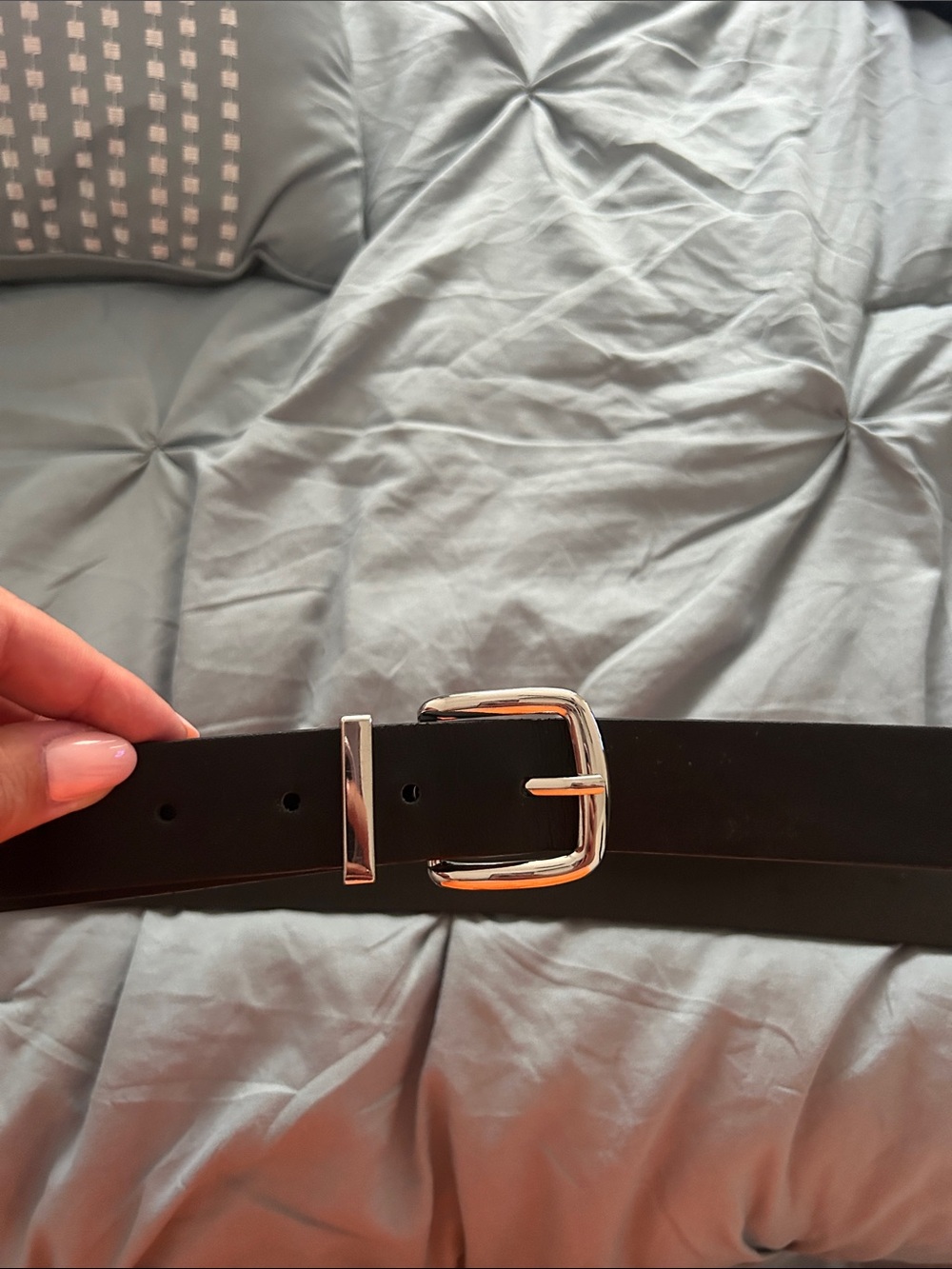 Classic Black Leather Belt with Silver Buckle